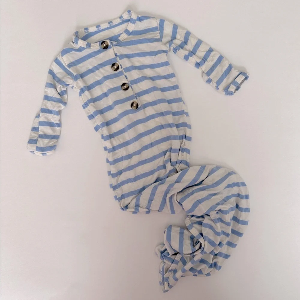 MILES Newborn Knotted Gown - Lou Lou‎ & Company Light Blue and White Stripes
